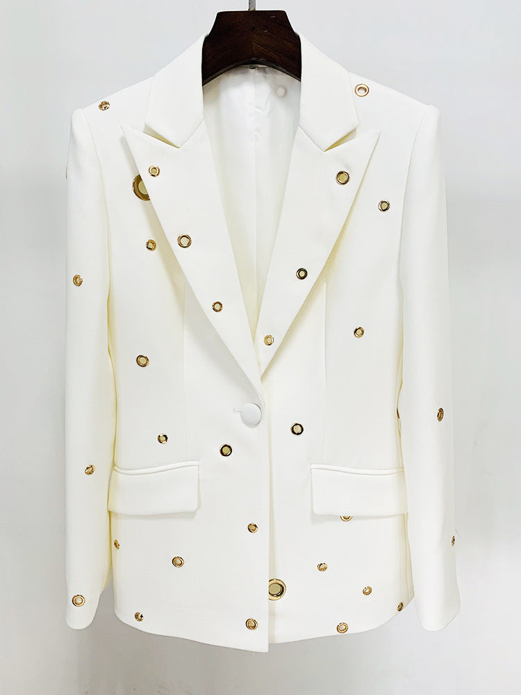 Ensemble deux pièces veste et pantalon en polyester blanc