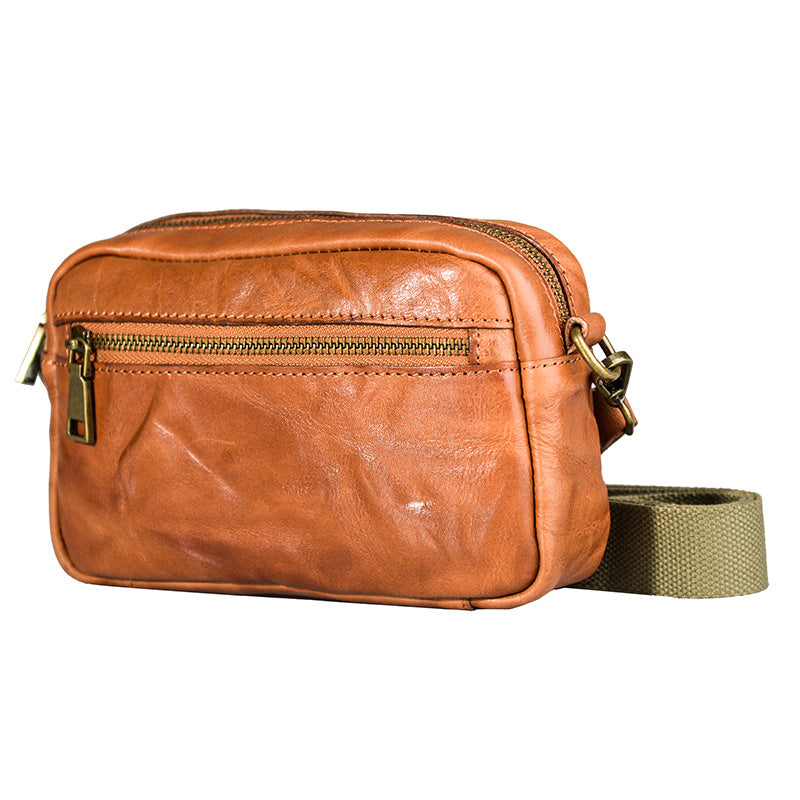 Handmade Genuine Leather Crossbody Bag for Young Men, 20x15x6cm, Yellow/Black/Coffee