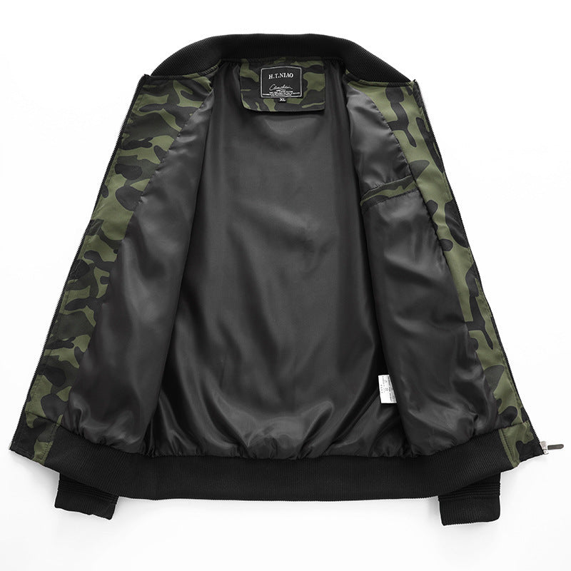Men's Plus Size Camouflage Jacket – Army Green & Blue, Lightweight Polyester