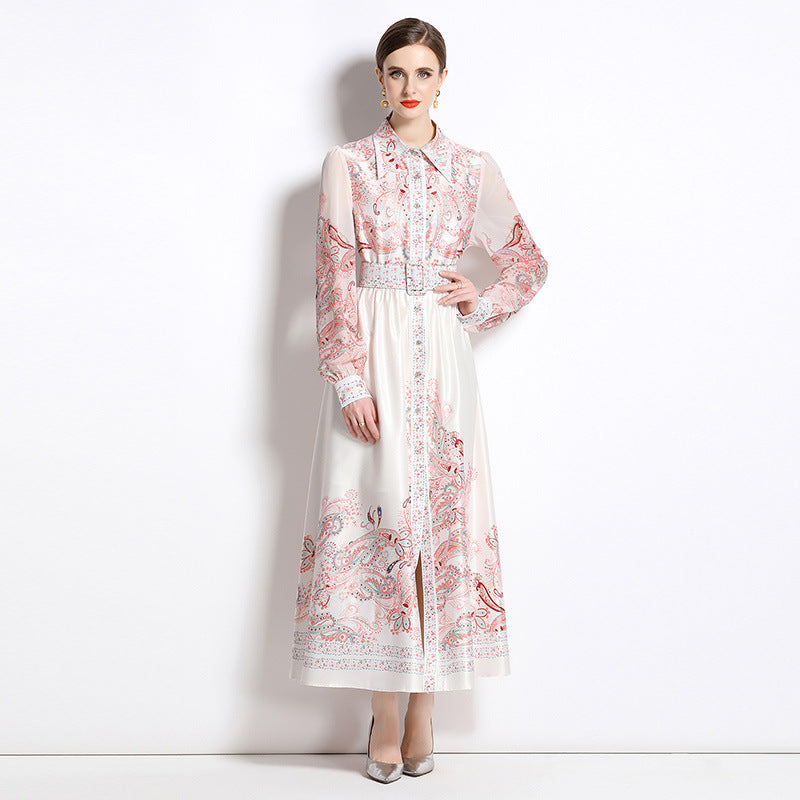 Cardigan Robe Rétro Imprimée Droite Jupe Mi-Longue Manches Longues PVC