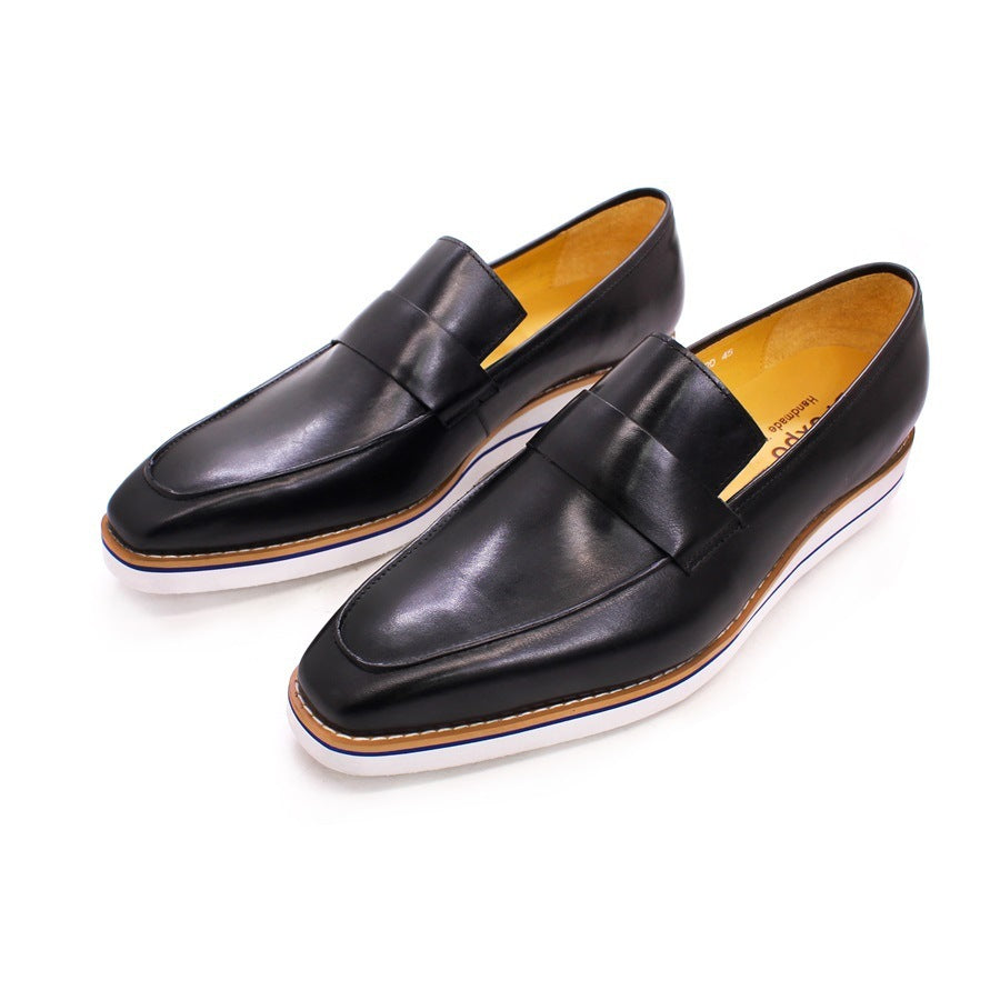 Men's Handmade Cowhide Leather Casual Shoes, Blue & Black, Sizes 39-46