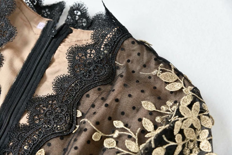 Embroidery Mesh Black Arabian Fashion Dress