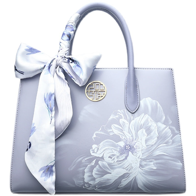 Sac à main en cuir de vachette violet clair haut de gamme, pratique, cadeau pour maman 22 cm