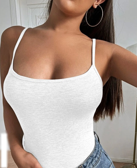 White Solid Color Backless Rib-Knit Halter Crop Top for Women