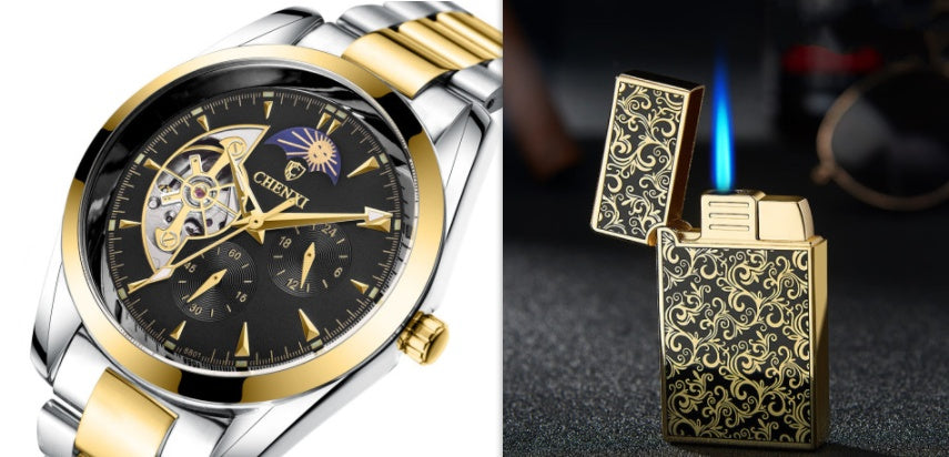 Montre mécanique à quartz pour homme avec phases de lune et fonctions lumineuses