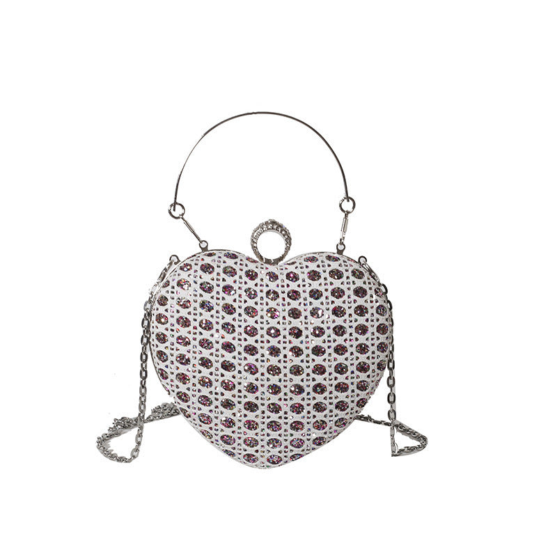 Women's Heart-Shaped Chain Messenger Bag with Sequins