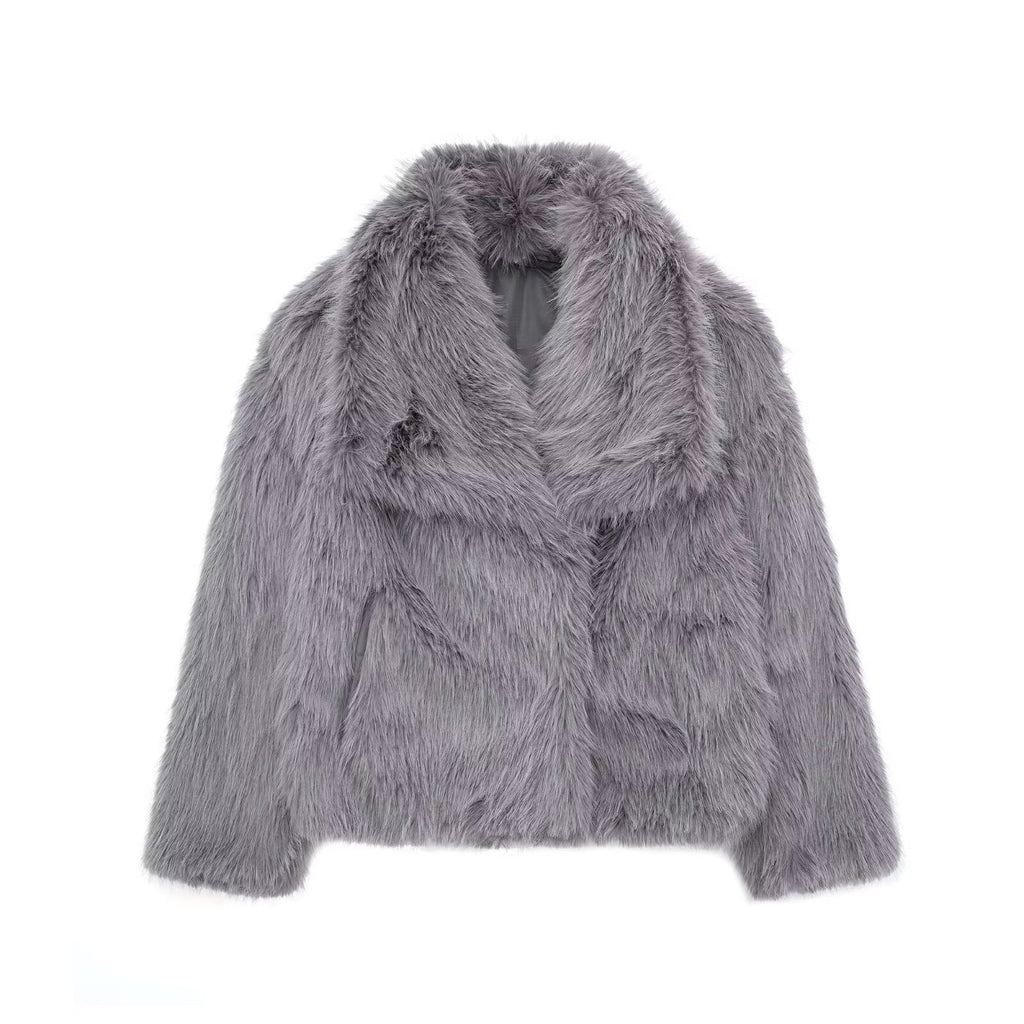 Manteau Hiver en Peluche Épais et Doux à Revers, Veste Longue Décontractée à Manches Longues pour Femmes