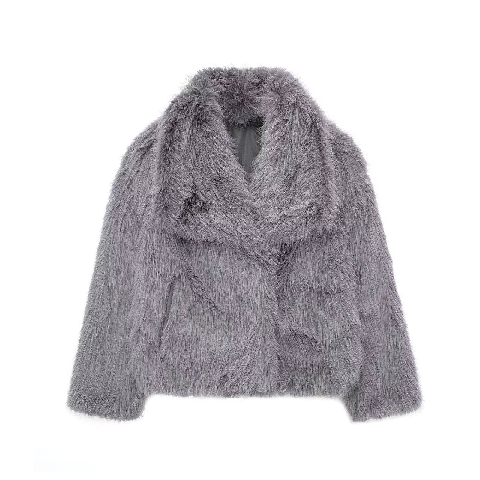 Manteau Hiver en Peluche Épais et Doux à Revers, Veste Longue Décontractée à Manches Longues pour Femmes