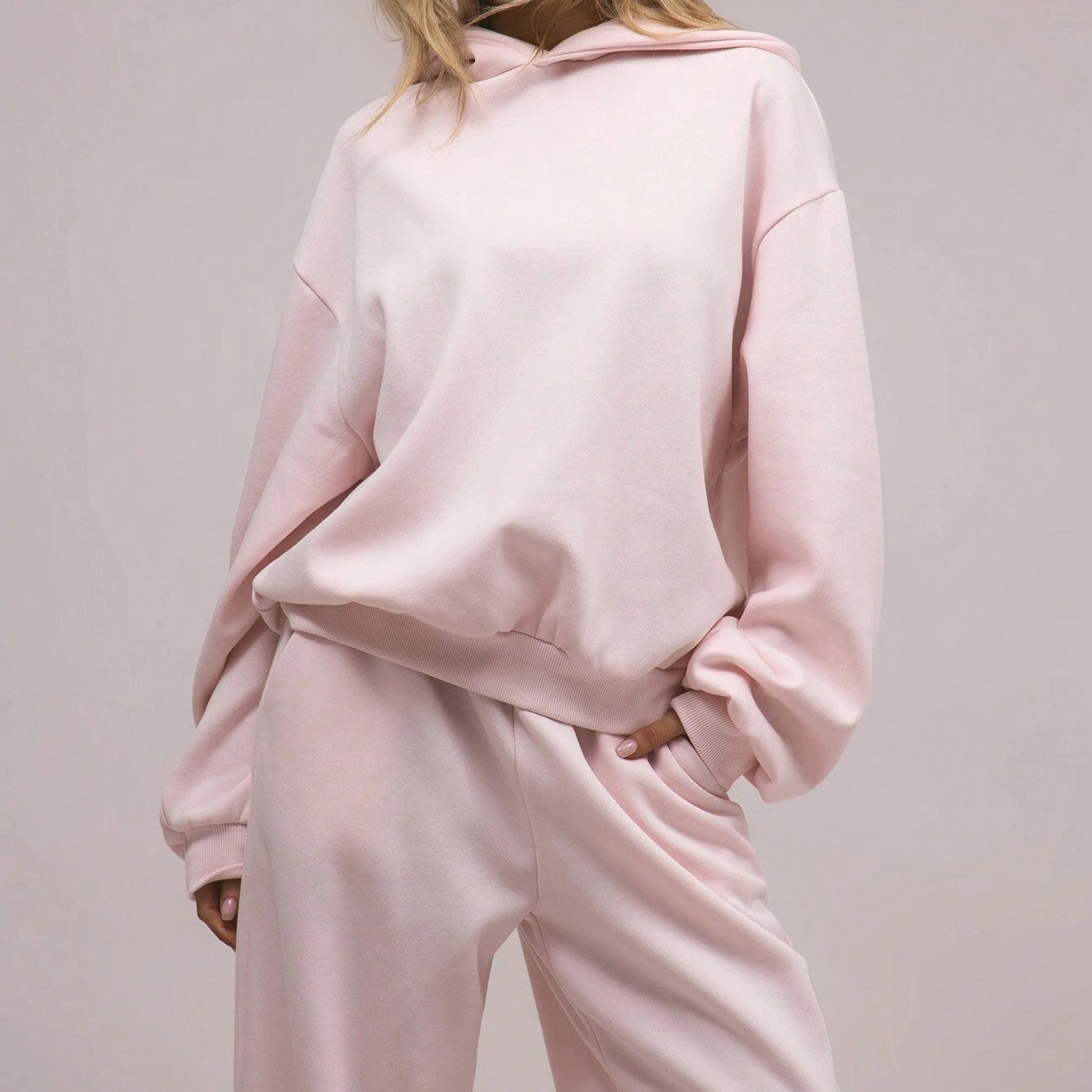Oversized Pink Wool Hooded Sweatshirt for Women S-2XL