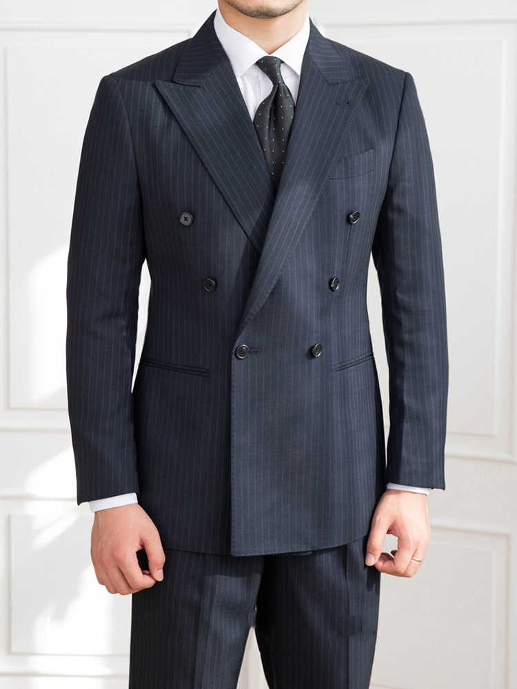 Costume Rétro Décontracté Slim à Rayures à Six Boutons