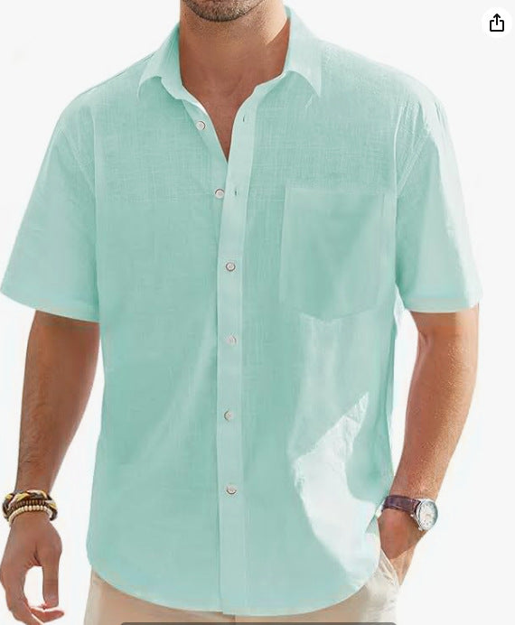 Men's Cotton Linen Short Sleeve Shirt Top