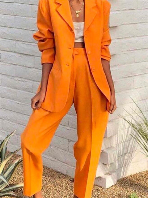 Orange Notched Lapel Ladies Women's Suit