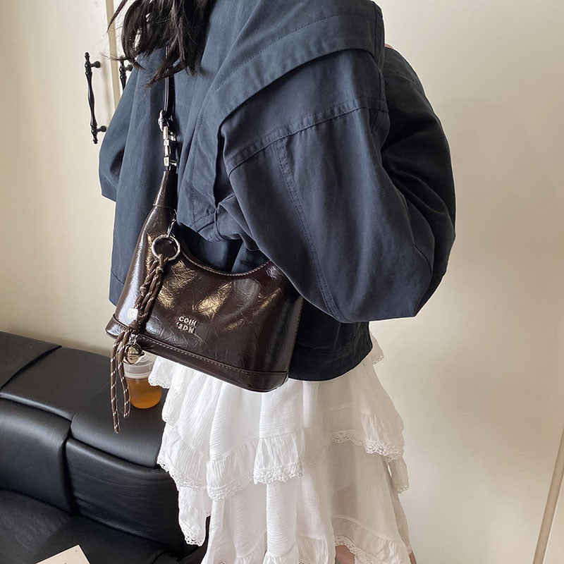 Sac à bandoulière en PU style rétro, simple, 20,5 x 9,5 x 20 cm