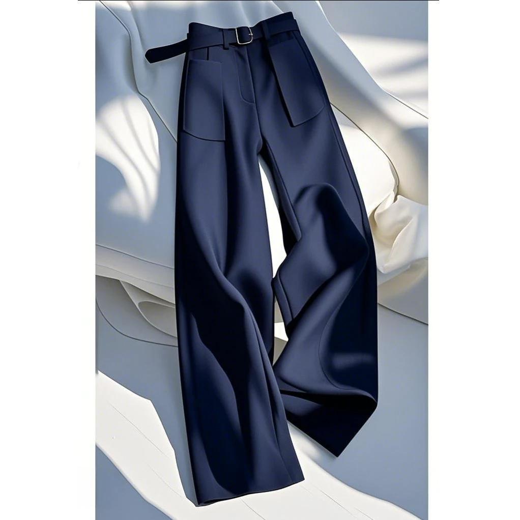 Western Style Women's Dark Blue High Waist Casual Pants S-2XL