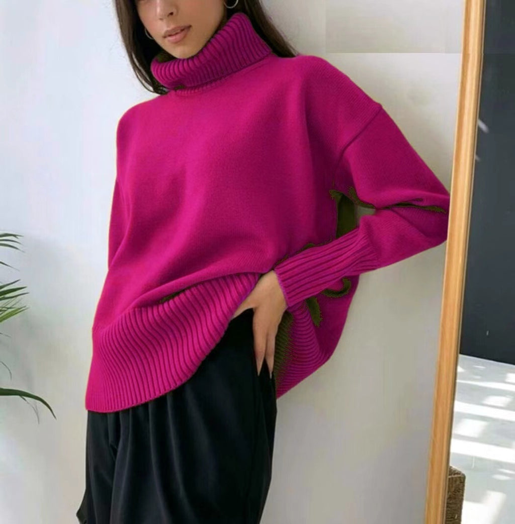 Soft Comfortable High Polo Collar Solid Color Pullover