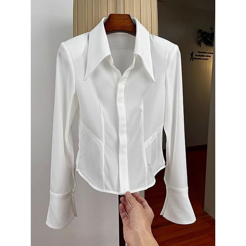Slim-Fit Short French Waist Shirt for Workplace