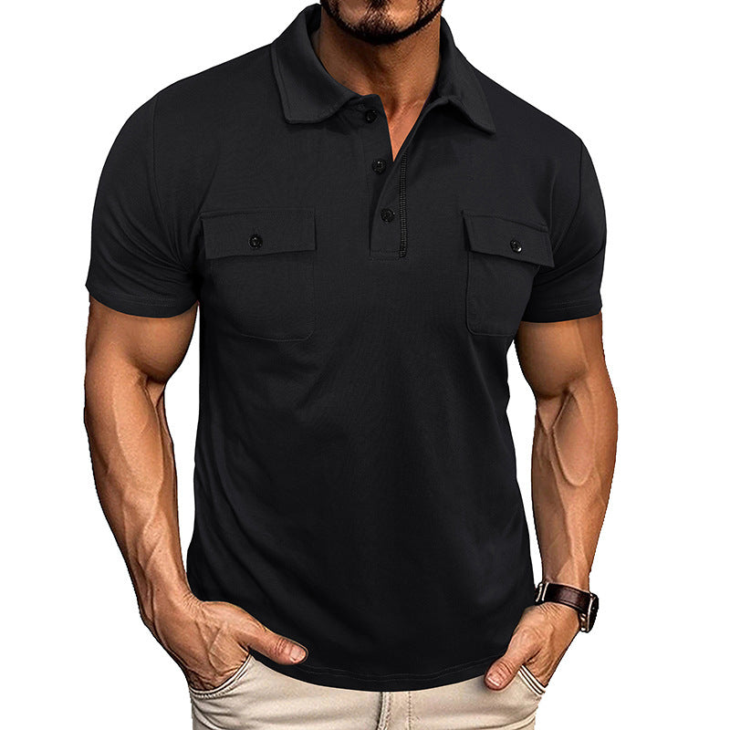 Summer Men’s Short Sleeve Polo Shirt with Pockets