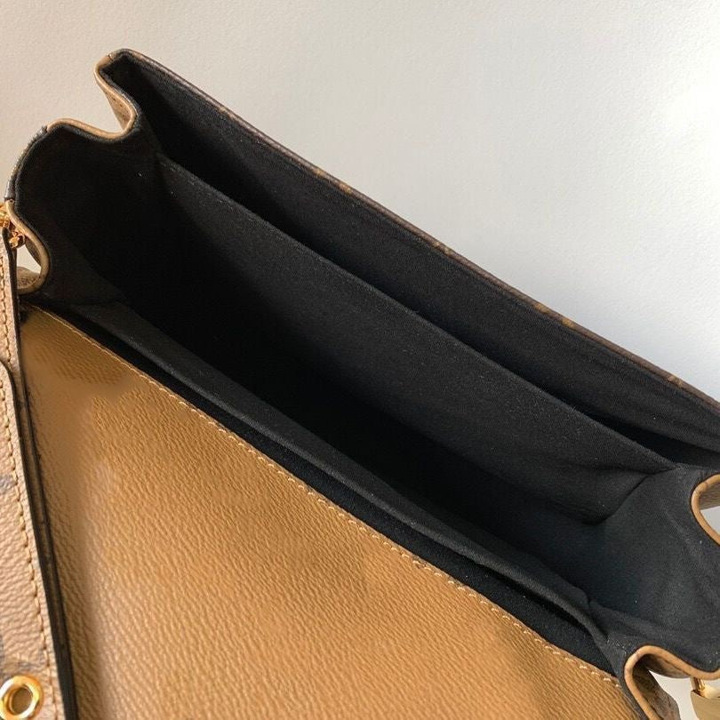 Women's Color Matching Genuine Leather L Square Messenger Shoulder Bag 25x19x7cm