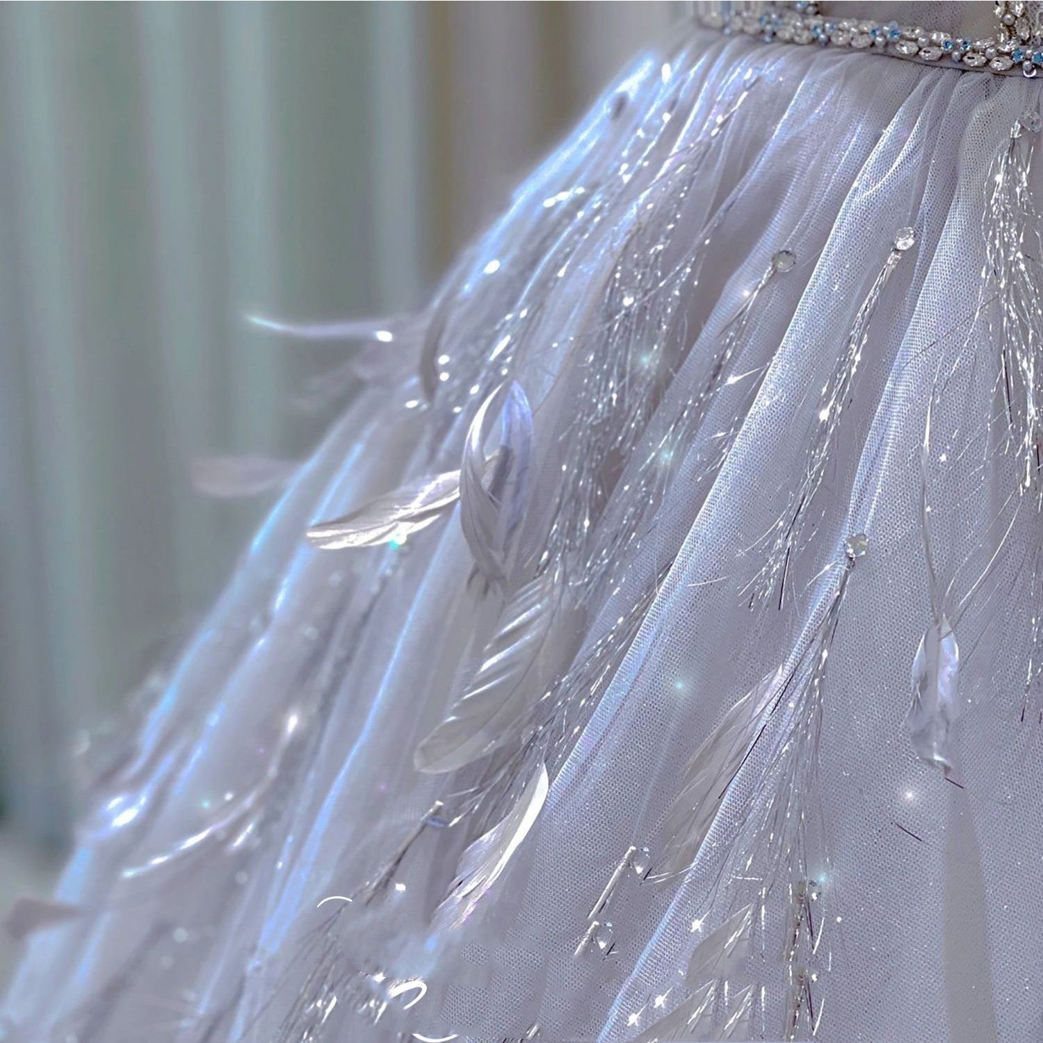 Robe de mariée de luxe haut de gamme, gris-bleu clair, style princesse, pour fiançailles