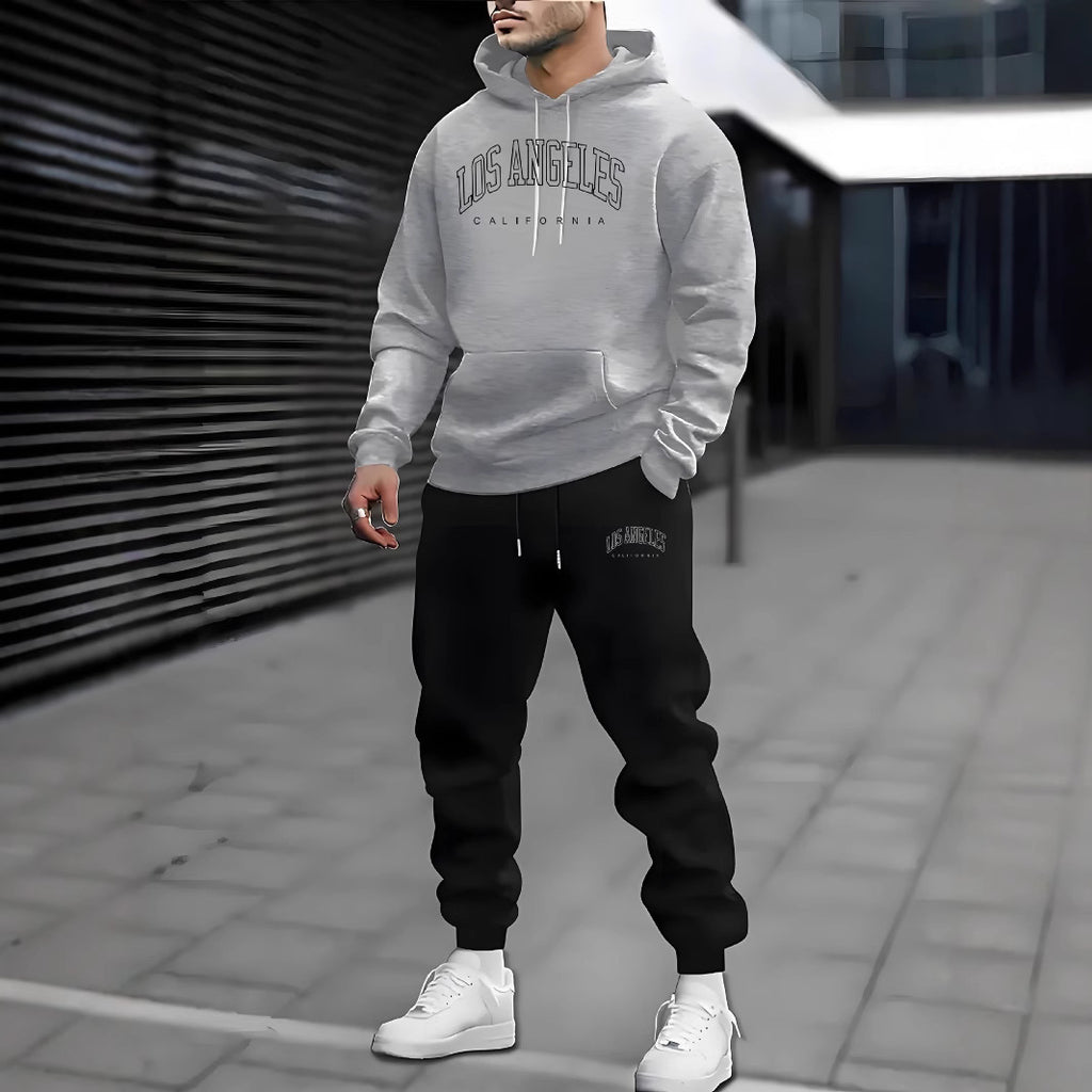 Ensemble homme pull à capuche et pantalon de survêtement doublé polaire imprimé lettre pour automne hiver
