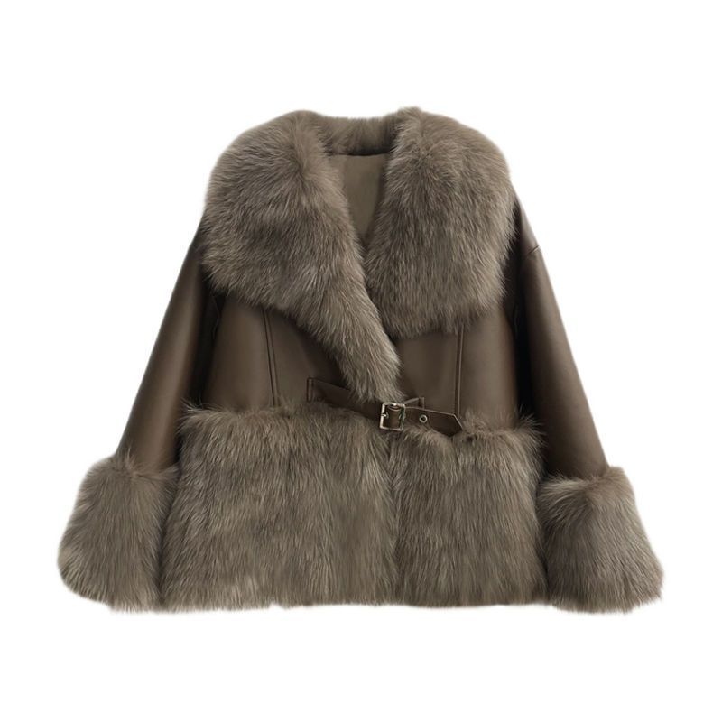 Women’s Faux Fur Coat with Big Fur Collar in Beige & Cocoa, Sizes S-XL