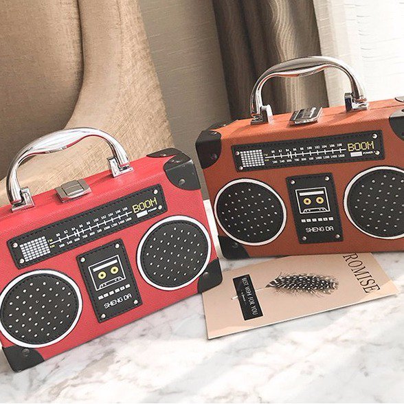 Sac à bandoulière pour femme style rétro magnétophone en similicuir