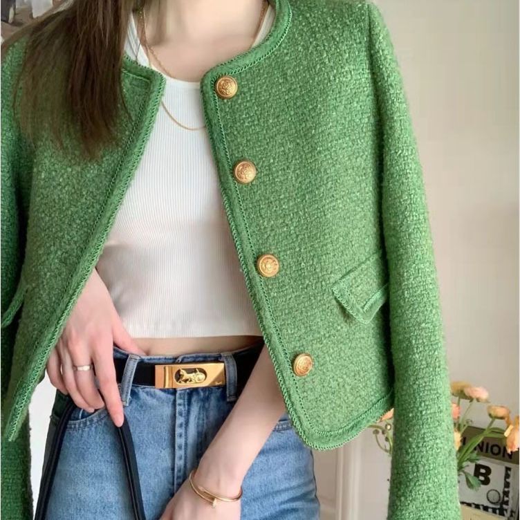 Veste française classique en tweed vert de haute qualité