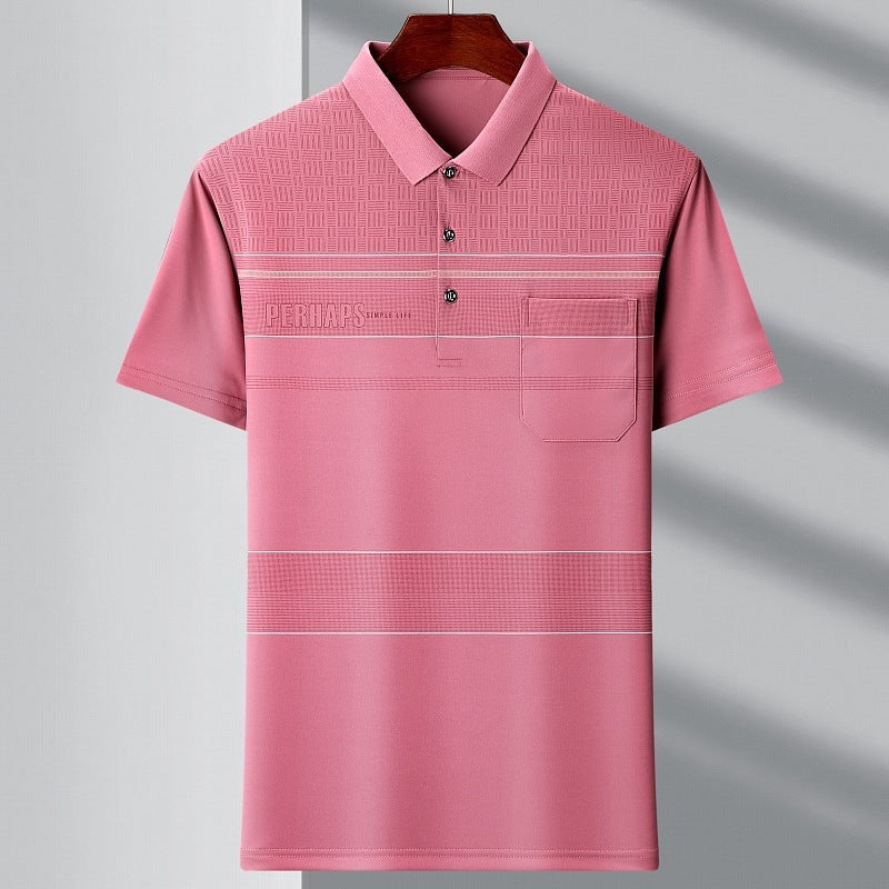 Men's Youth Striped Polo Shirt with Pocket Cotton Spandex