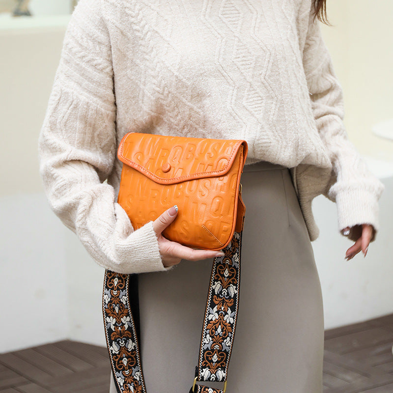 Autumn Winter Retro Genuine Leather Crossbody Bag 25cm