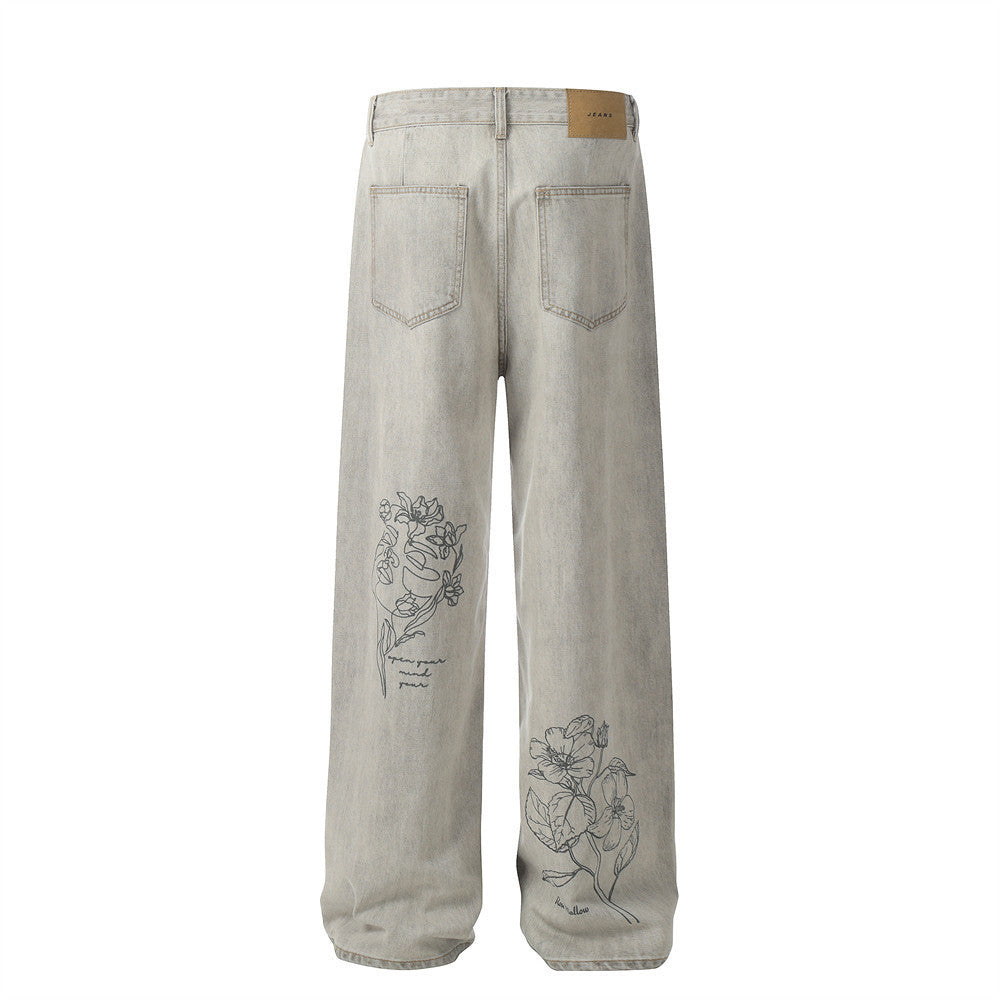 Men's Hand-painted Graffiti Ripped Jeans