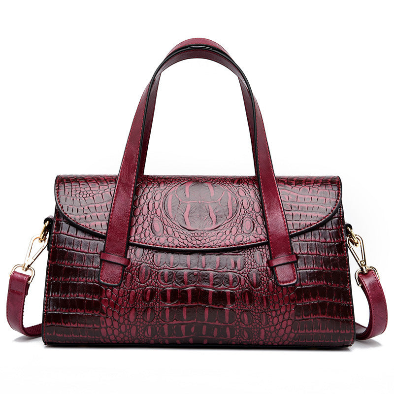 Sac à bandoulière en PU de taille moyenne motif crocodile avec poignée souple