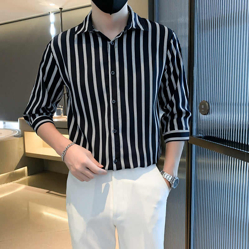 Light Cooked Style Men’s Shirt with Black and White Stripes