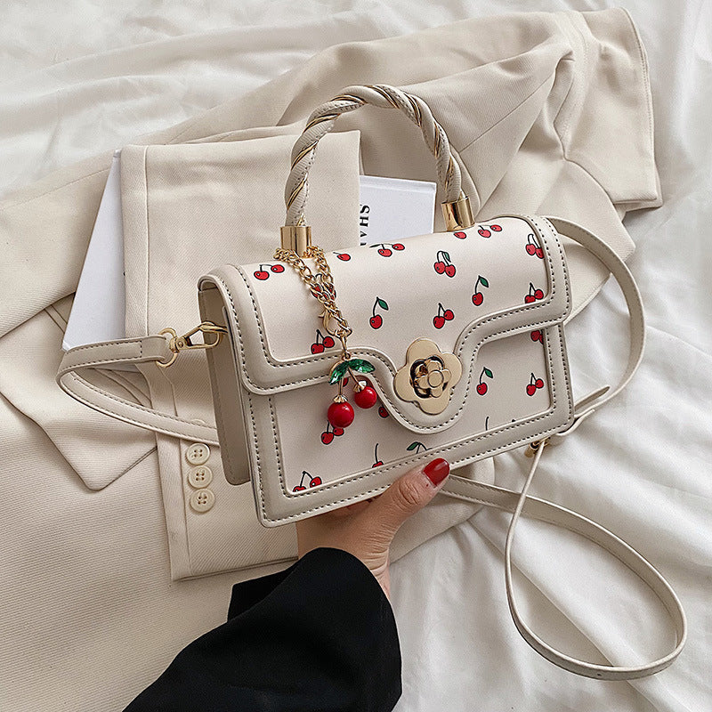 Cherry Twist Small Square Portable Bag - PU, 20cm