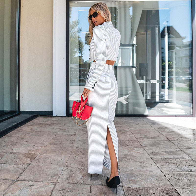 Ensemble deux pièces tailleur personnalisé en blanc à carreaux pour femme