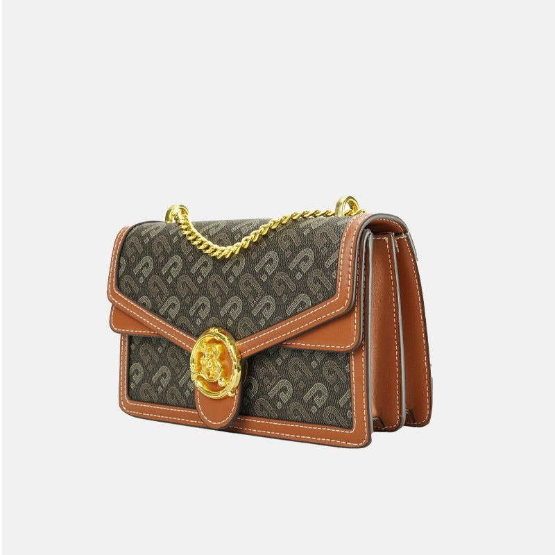 Sac à bandoulière croisé design en PU marron 22x7,5x14cm