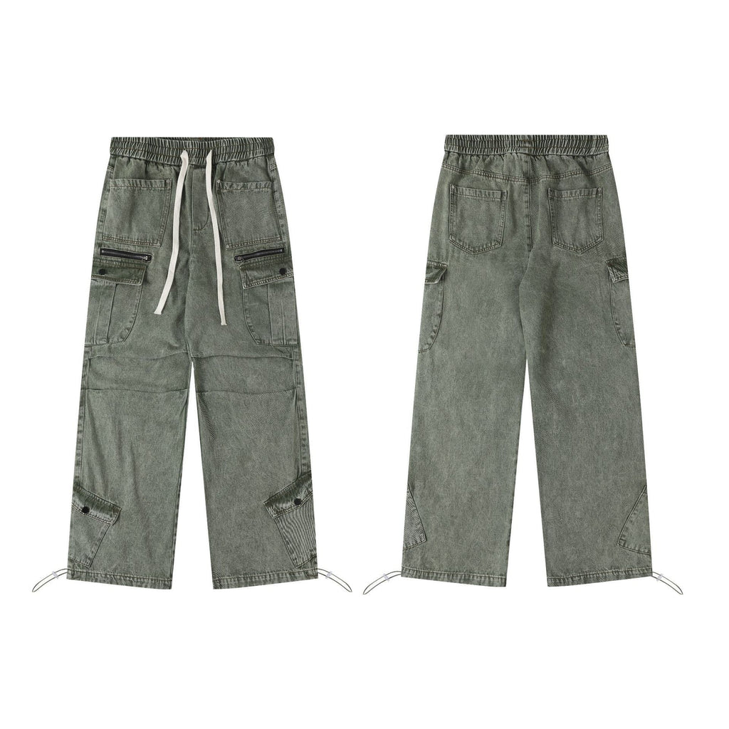 Unisex American-Style Distressed Heavy Industry Straight Cargo Jeans