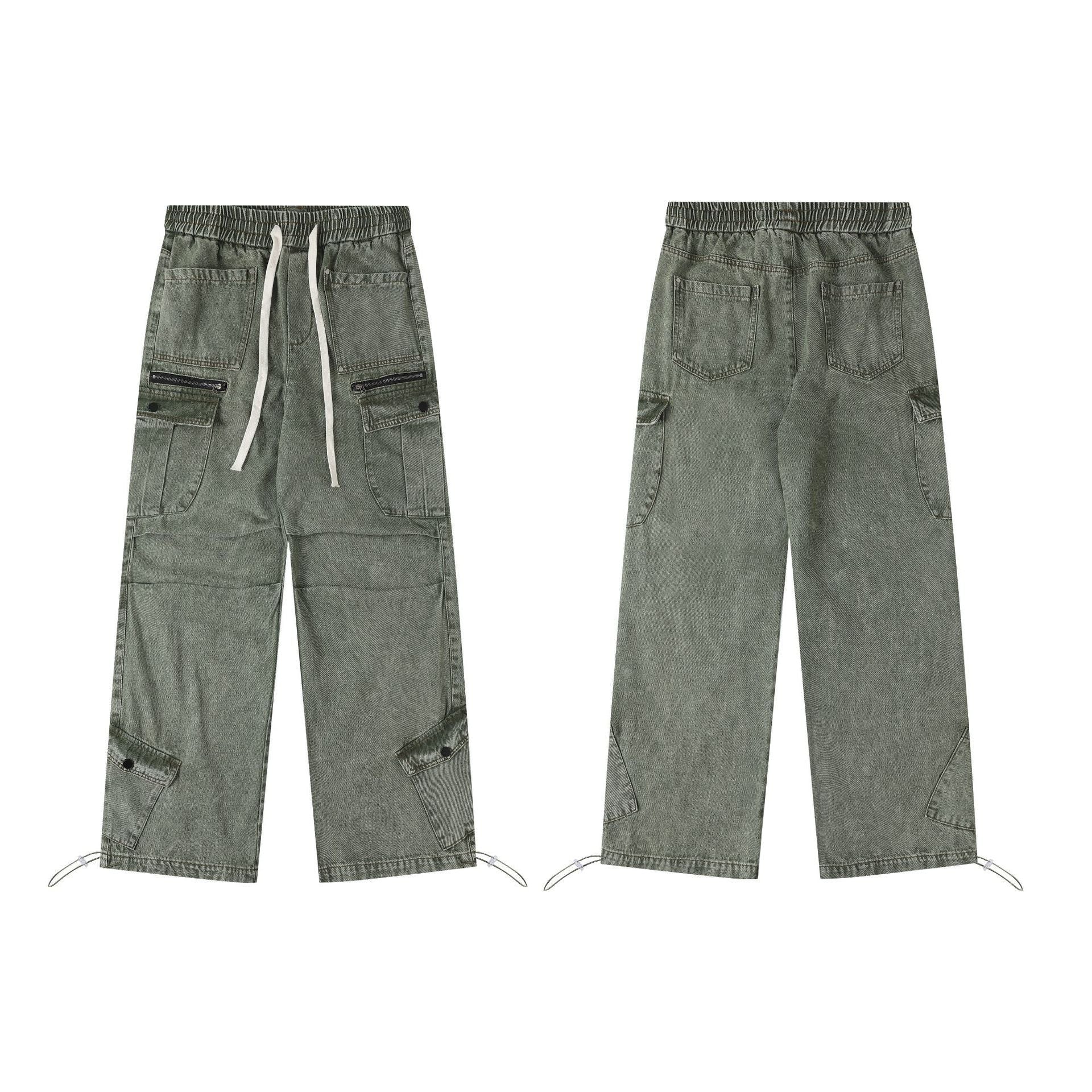 Unisex American-Style Distressed Heavy Industry Straight Cargo Jeans