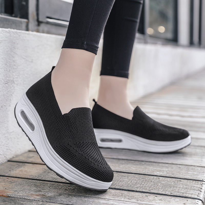 Chaussures de marche à coussin d'air en maille pour femme avec semelles épaisses