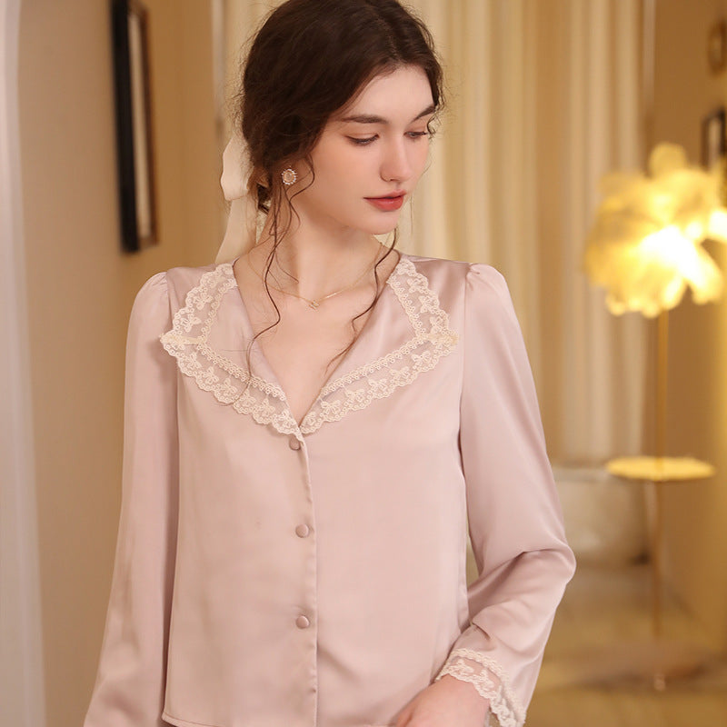 Fashionable Lapel V-Neck Homewear Set for Women