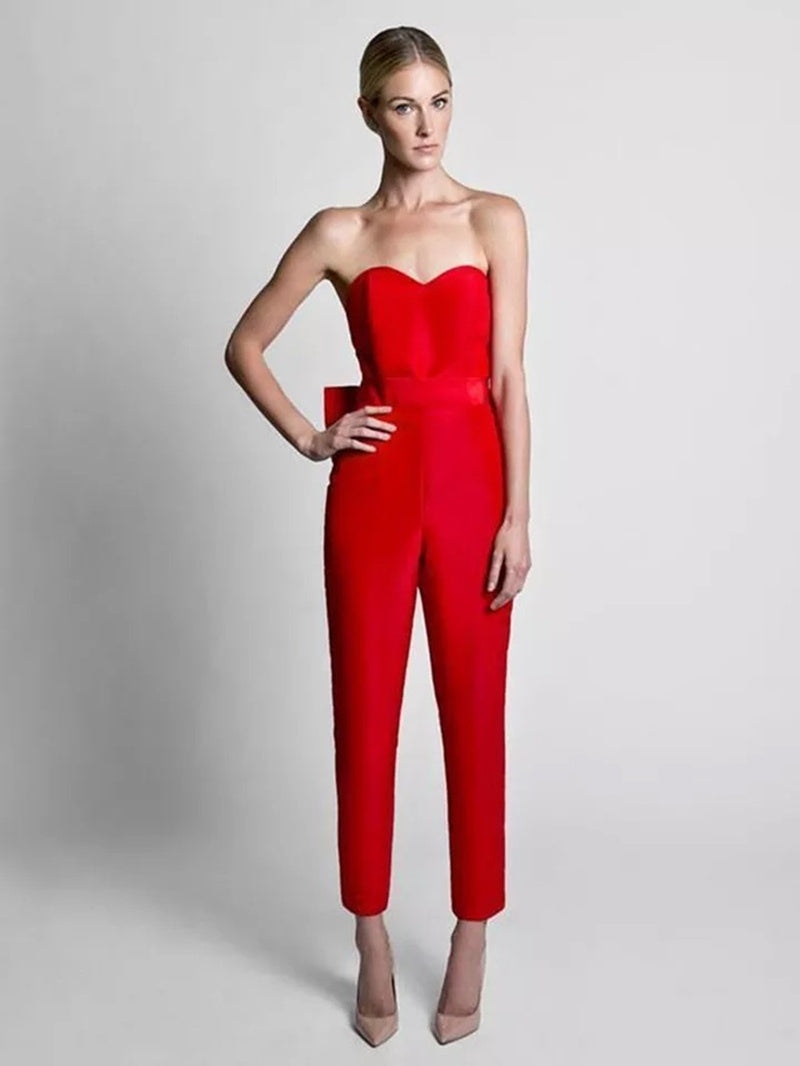 Robe de soirée-combinaison rouge