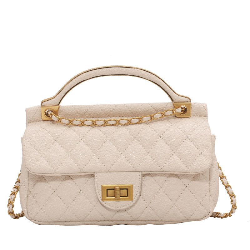 Rhombus Chain Small Square PU Bag in Black, Beige & Green