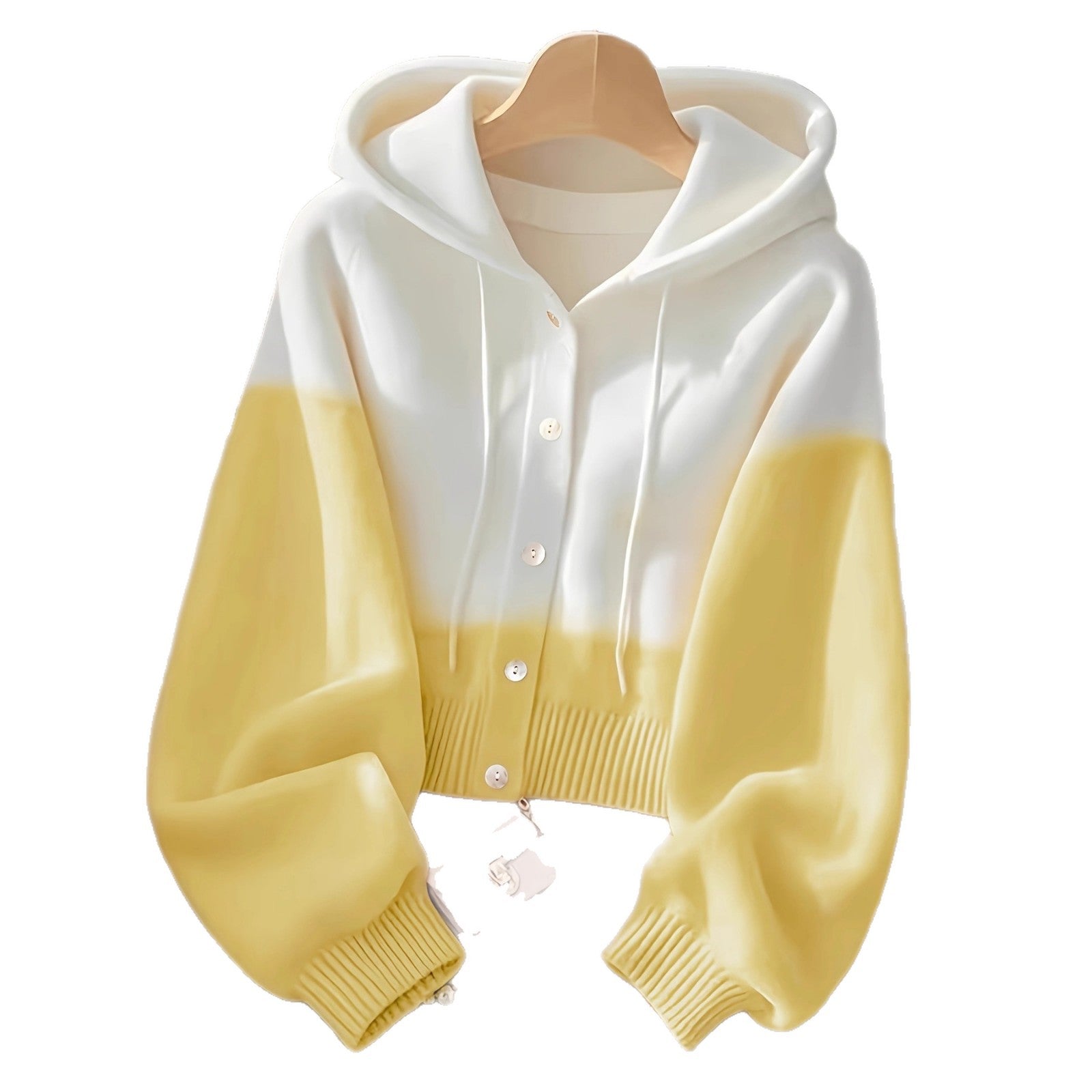 Patchwork Hooded Knitted Top High-Grade Lazy Cardigan