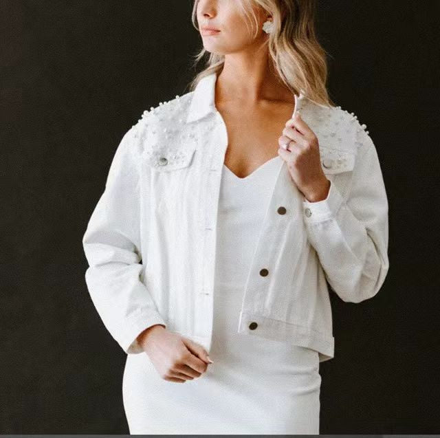 Veste courte en jean perlé, style « Heavy Industry »