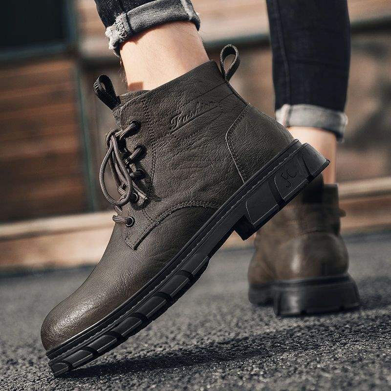 Men's British Style Leather Tooling Boots