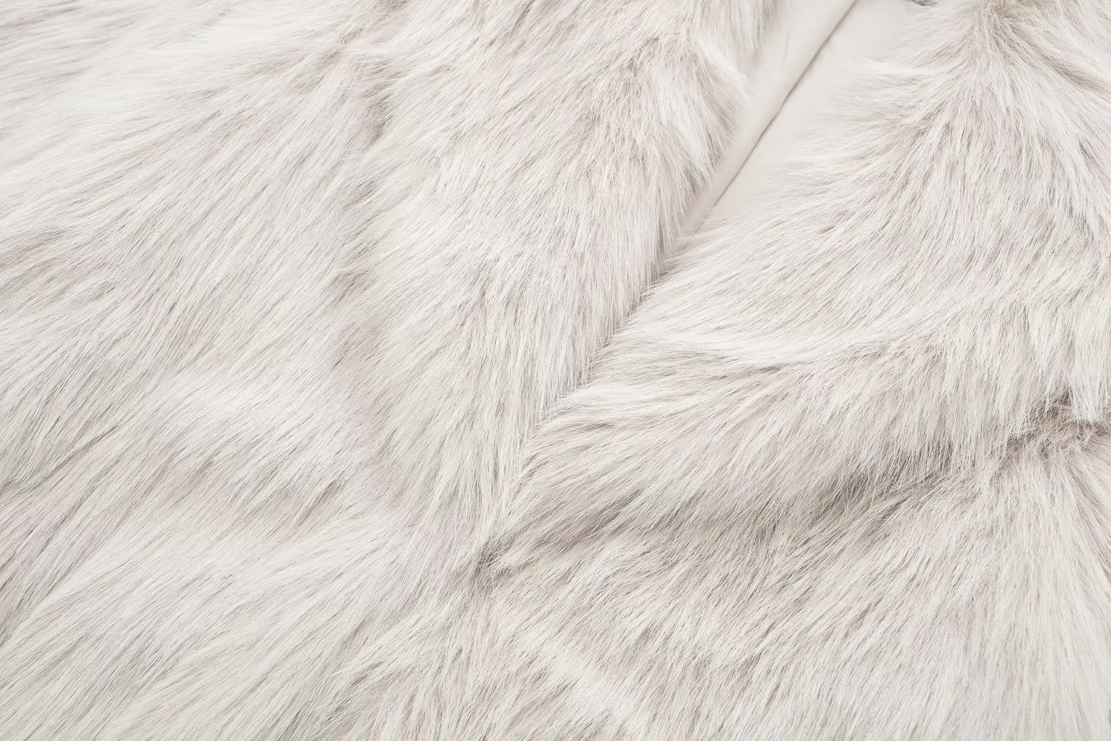 Women's White Artificial Fur Warm Three-Quarter Thick Coat