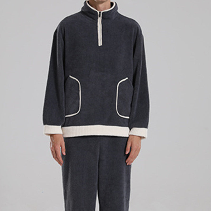 Pyjama de couple chaud en velours de waxberry rouge rosé et bleu marine