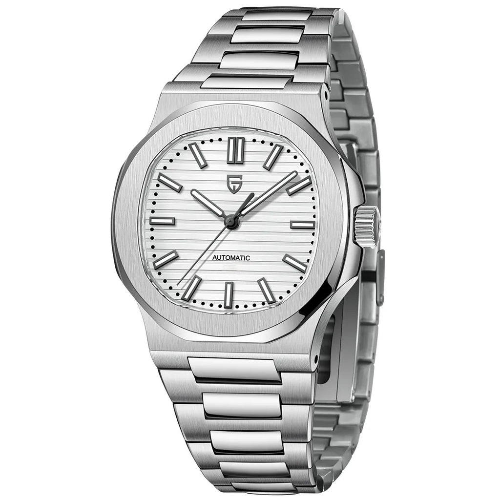 Men's Stainless Steel Automatic Waterproof Barrel Wristwatch