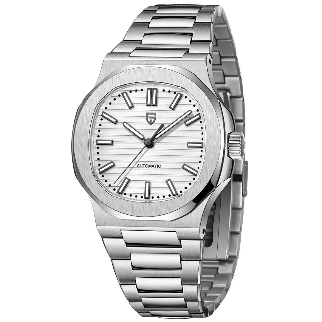 Men's Stainless Steel Automatic Waterproof Barrel Wristwatch