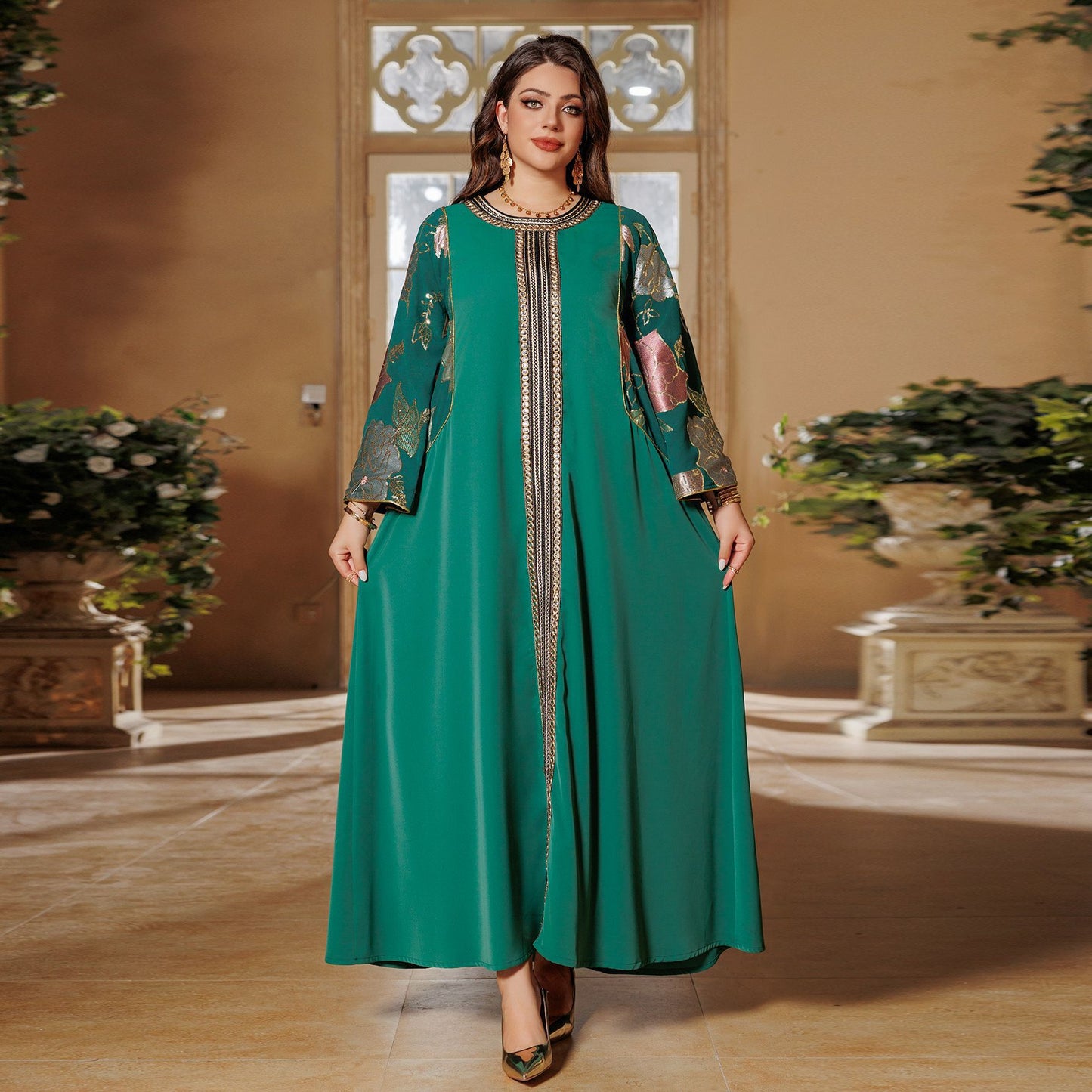 Elegant Abaya Dress Sequin Embroider Sequined Women's Clothing