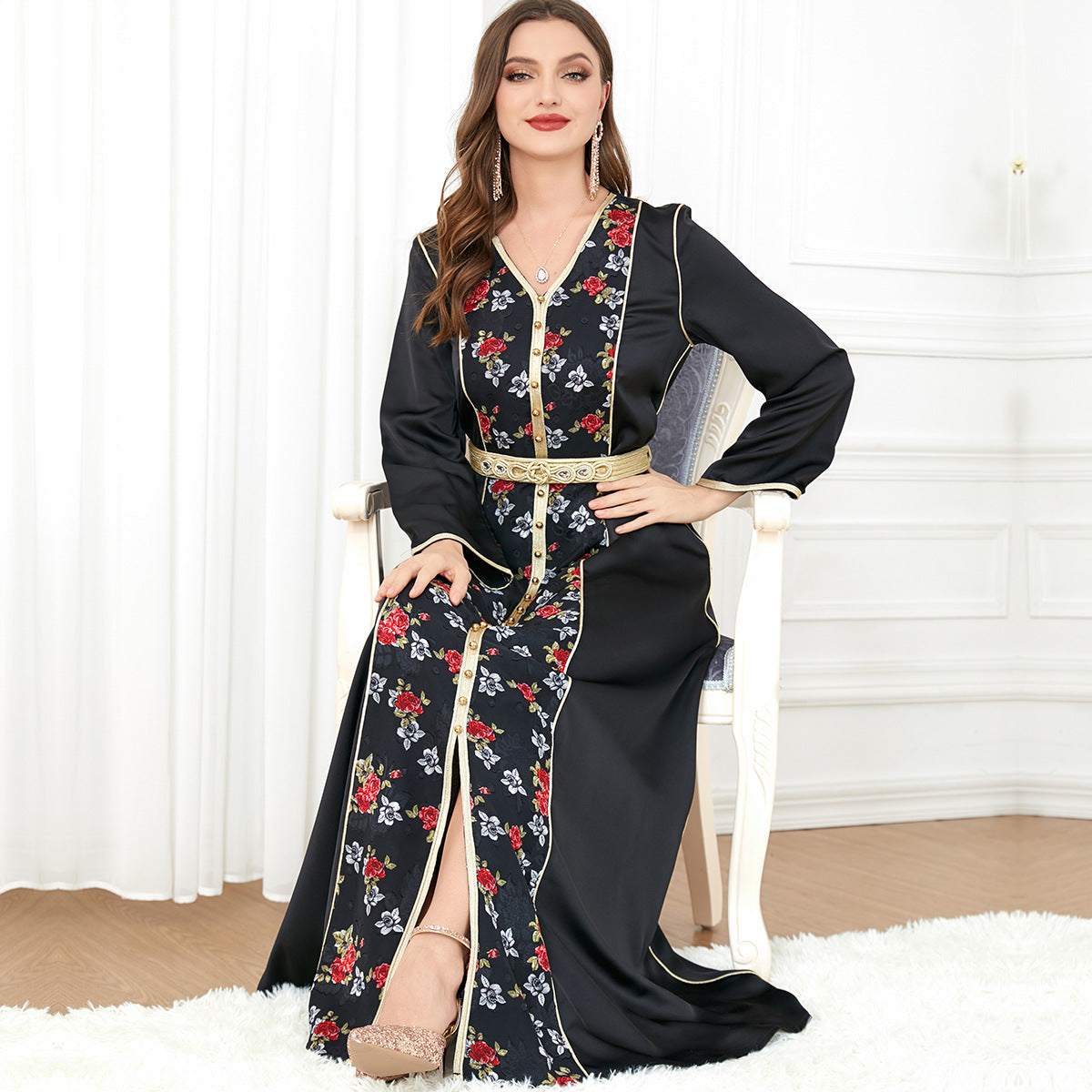 Robe ample à manches longues pour femme, style Moyen-Orient